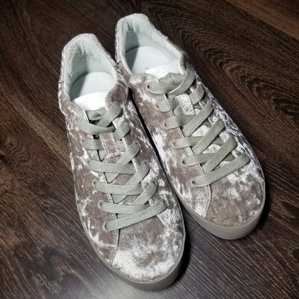 rag & bone Silver Velvet Lace-Up Sneakers